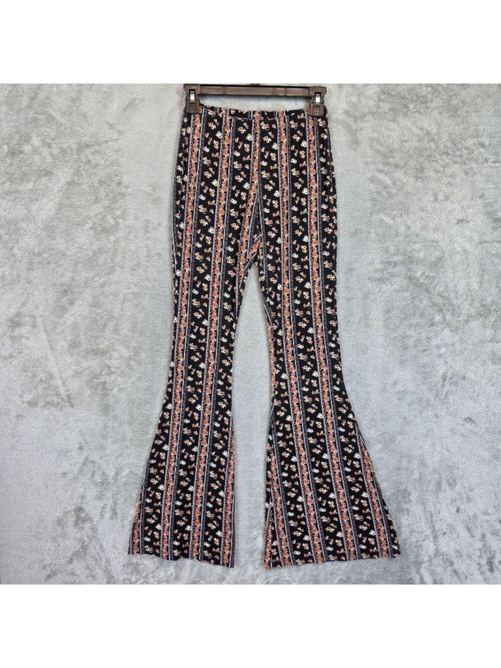 Ivy + Main Dress Pants Womens XS Black Floral Jersey Flare Elastic Waist Boho